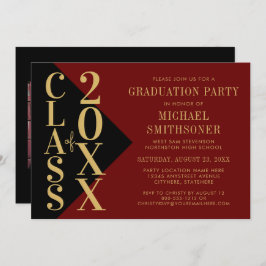 2022 Studenten Black Red Modern Editable Färg Inbjudningar