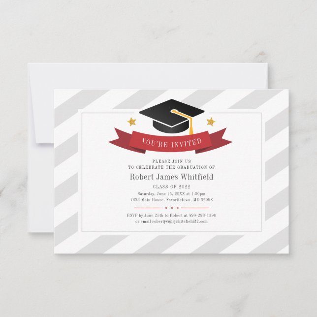 2022 Studentfest Grad Cap Red Guld Silver Inbjudningar (Framsida)