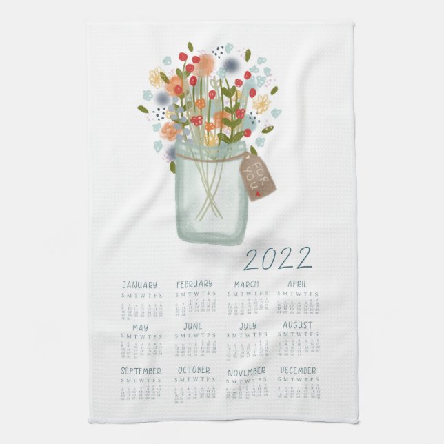 2022 Tea Towel Calendar Flower Jar Kitchen Towel Kökshandduk (Vertikal)