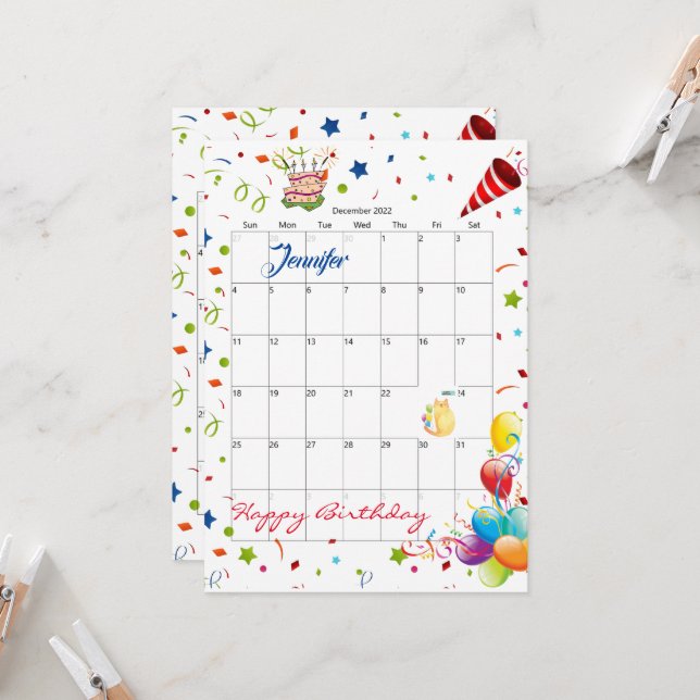 2022 Uppmaning till kalendern Grattis på födelseda Inbjudningar (Fram/Back In Situ)