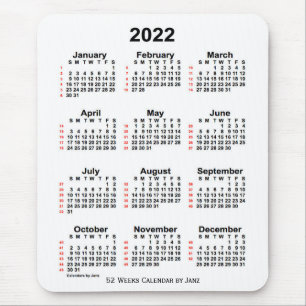 2022 Vit kalender för 52 veckor från Janz Musmatta