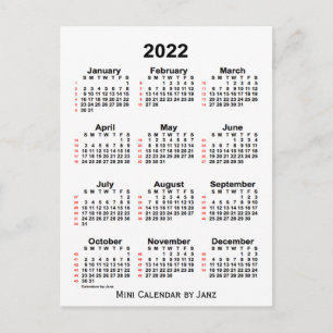 2022 Vit kalender för 52 veckor från Janz Postcard Vykort