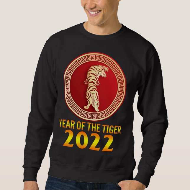 2022 Year Of Tiger Lunar Happy New Year Chinese Zo Lång Ärmad Tröja (Framsida)