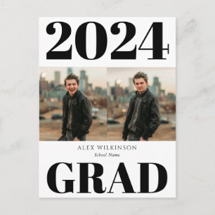 2022Black White Modern Simple Script 2 Photo Grad Inbjudan Vykort
