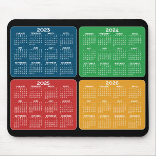 2023 2024 2025 2026 Kalender 4 år primärt färg Musmatta