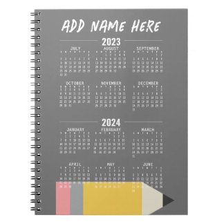 2023-2024 Akademisk kalender - juli till juni Anteckningsbok