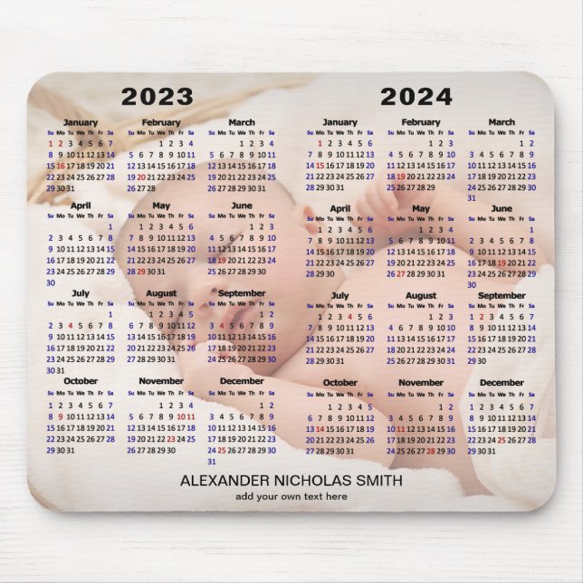2023-2024 Calendar Anpassningsbar Fullt Photo Mode Musmatta (Framsidan)
