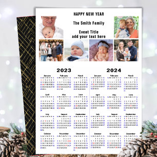 2023 - 2024 Calendar Photo Collage Modern Script Julkort