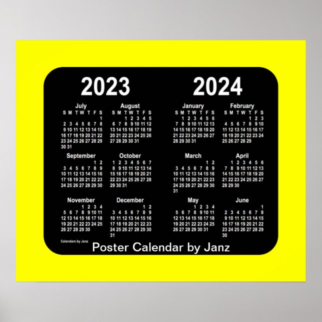 2023-2024 Gult Neon School Calendar från Janz Poster (Framsidan)