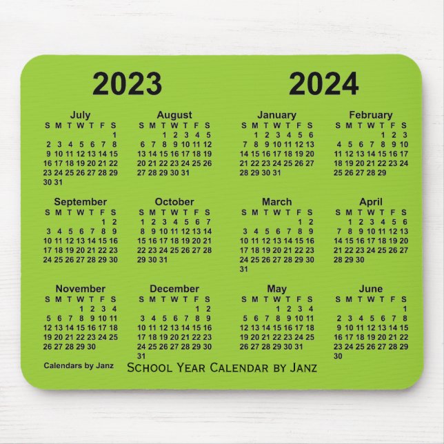 2023-2024 Skolårets gulgröna kalender från Janz Musmatta (Framsidan)