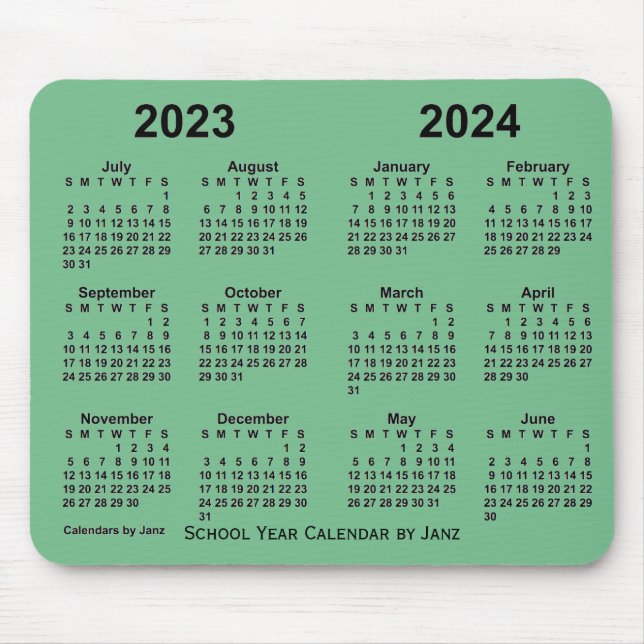 2023-2024 Skolårskalender från Janz Sea Grönt Musmatta (Framsidan)