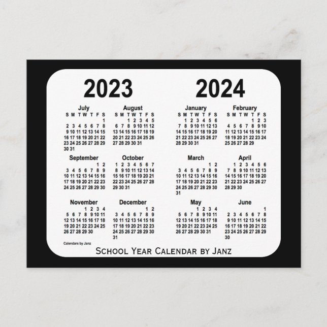 2023-2024 Svart och Vit Skolkalender av Janz Vykort (Framsida)