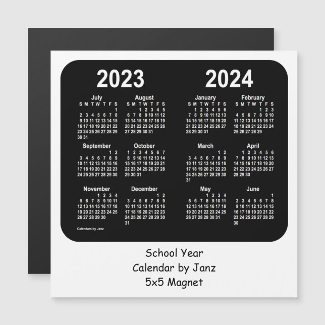 2023-2024 Svartvit skolkalender från Janz (Fram/baksida)