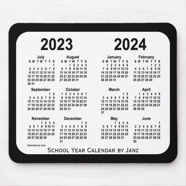 2023-2024 Svartvit skolkalender från Janz Musmatta (Framsidan)