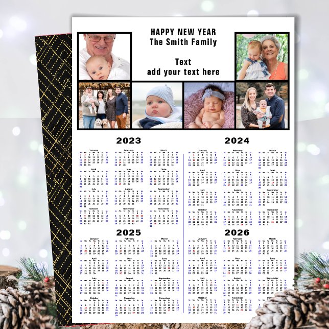 2023 - 2026 Calendar Photo Collage Modern Script Julkort (Skapare uppladdad)