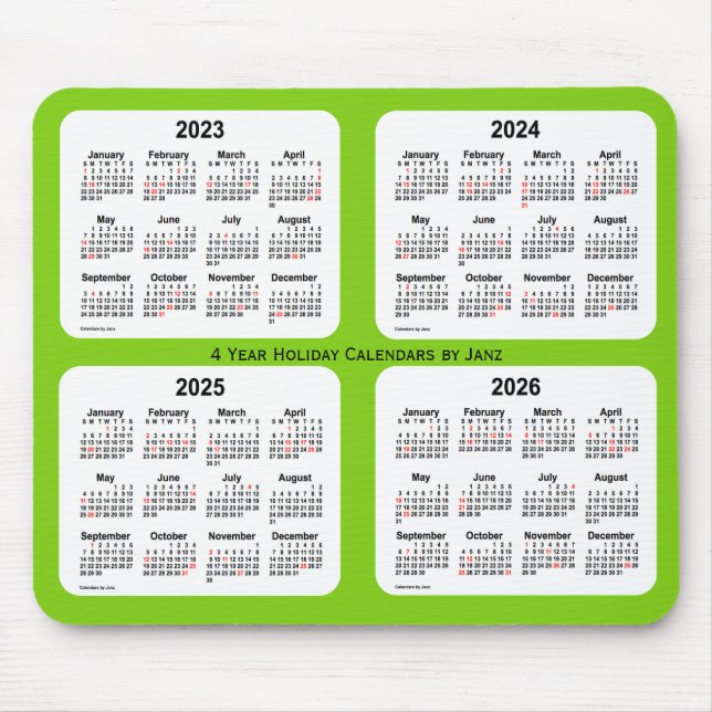 2023-2026 Helgdag Kalender från Janz Gult Grönt Musmatta (Framsidan)