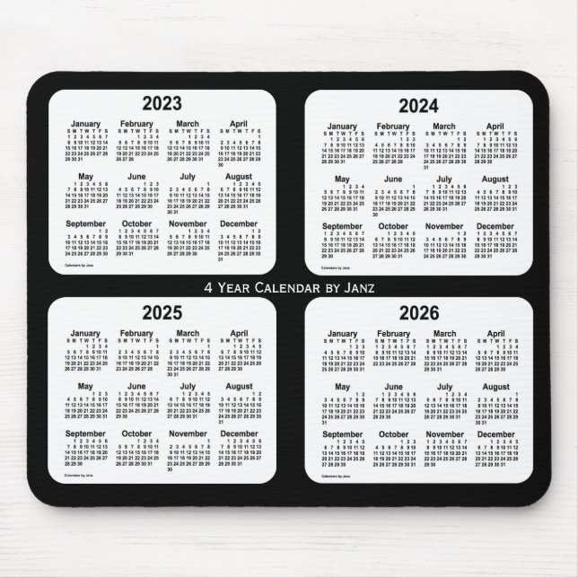 2023-2026 Svartvit 4-årskalender från Janz Musmatta (Framsidan)