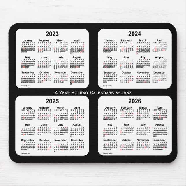 2023-2026 Svartvit Helgdag Kalender från Janz Musmatta (Framsidan)