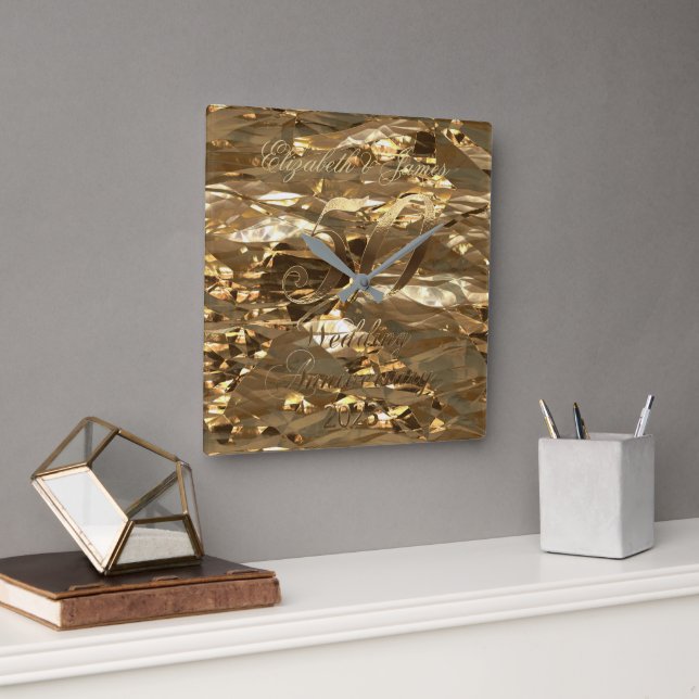 2023, 50:e Bröllop-årsdagen Golden Bröllop Fyrkantig Klocka (Kontor)