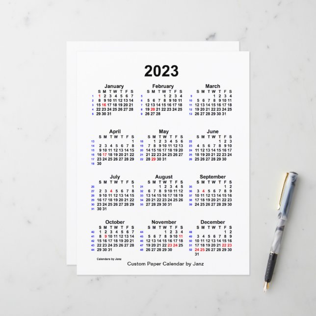2023 Anpassad höcklig 52-veckors kalender av Janz  (Fram/Back In Situ)