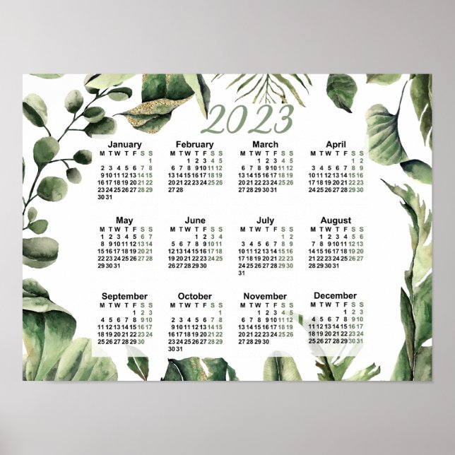 2023 Årlig kalender, Vattenfärgskalender, måndag Poster (Framsidan)