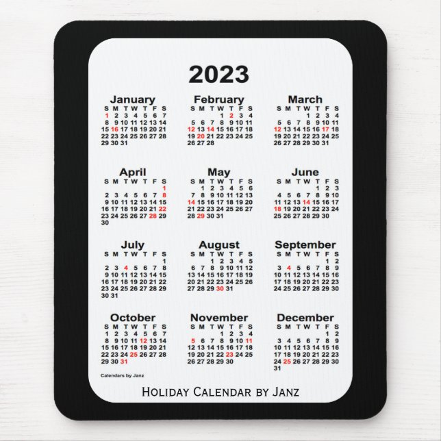 2023 års Helgdag - svart kalender från Janz Musmatta (Framsidan)