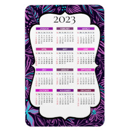 2023 års kalender för Lila och blått tropiskt Löv Magnet