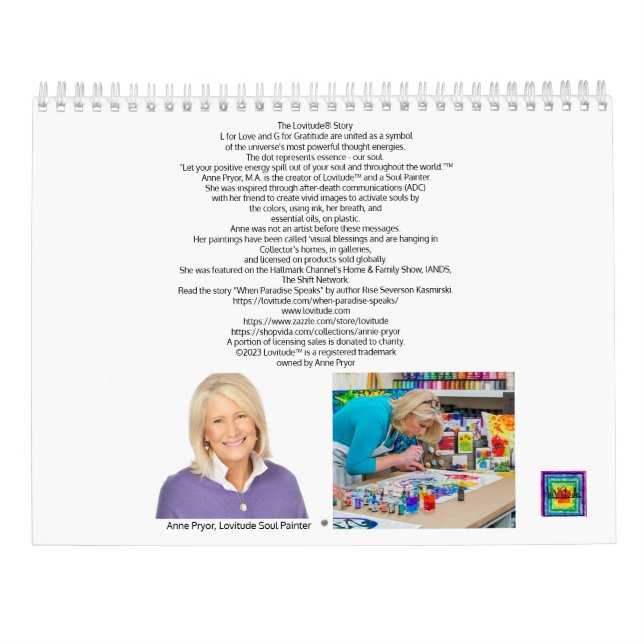 2023 års kalender för Lovitude Gratitude från Anne (Baksida)