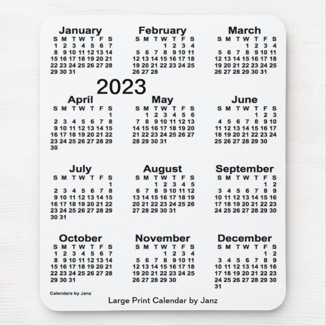 2023 års kalender för vit utskrift från Janz Musmatta (Framsidan)