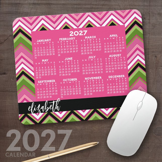 2023 års kalender - stor färglös schevron mönster musmatta (2027 Calendar Mousepad)