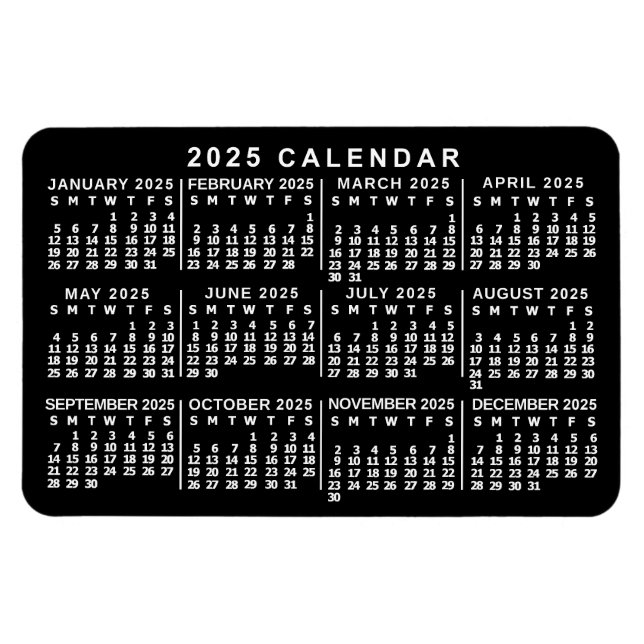 2023 års månadskalender Classic Black and White Magnet (Horisontell)