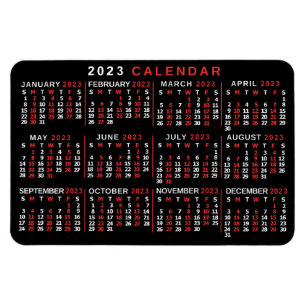 2023 års månadskalender Classic Black White Magnet