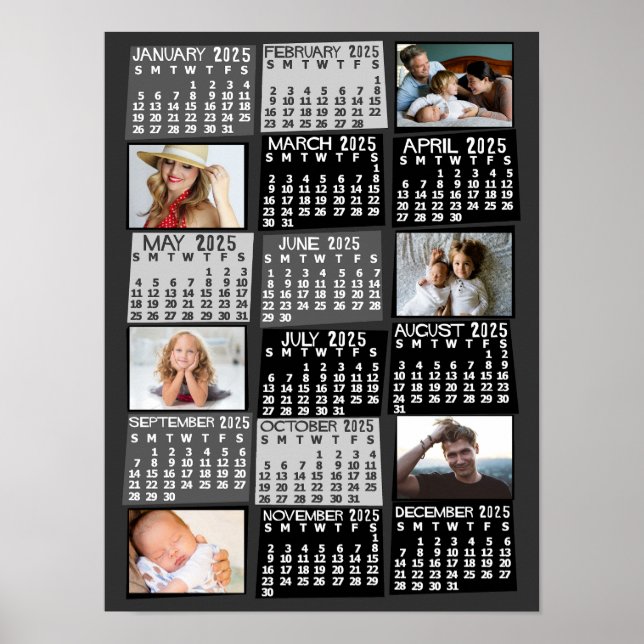 2023 Års Månadskalender Foto Collage Mod Svart Poster (Framsidan)