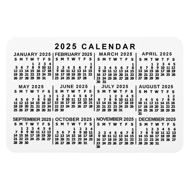 2023 års månadskalender Klassiskt vitt och svart Magnet (Horisontell)