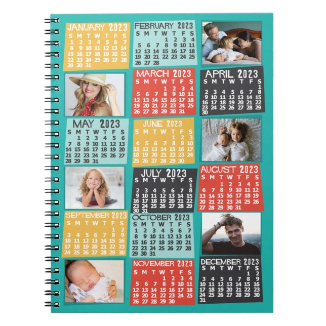 2023 års månadskalender Modern 6 fotokollage Anteckningsbok (Framsidan)