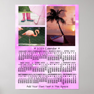 2023 Års Månadskalender Rosa Akvarell 3 Foto Poster