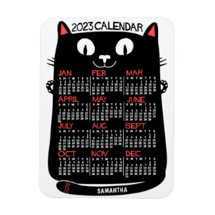 2023 års månadskalender svart katt i mitten av årh magnet