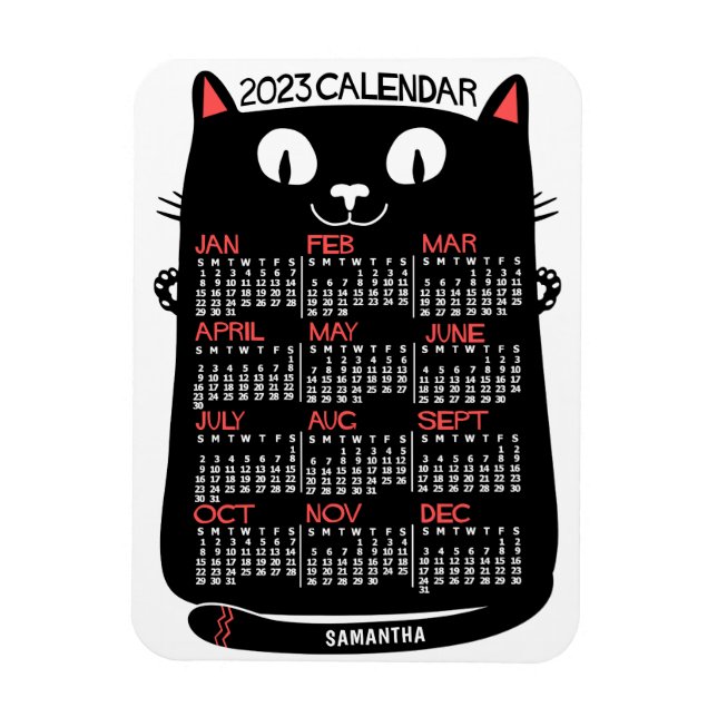 2023 års månadskalender svart katt i mitten av årh magnet (Vertikal)