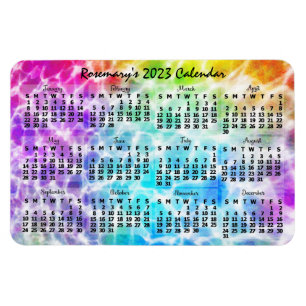 2023 års månadskalender Tiedye Hippie Rainbow Magnet