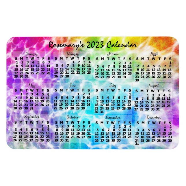 2023 års månadskalender Tiedye Hippie Rainbow Magnet (Horisontell)