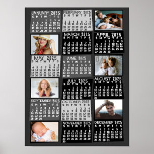 2023 Års Månatlig Kalender Foto Collage Mod Svart Poster
