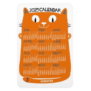 2023 års månatlig kalender Mid-Century Orange Kat Magnet