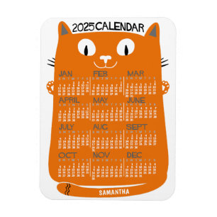 2023 års månatlig kalender Mid-Century Orange Kat Magnet