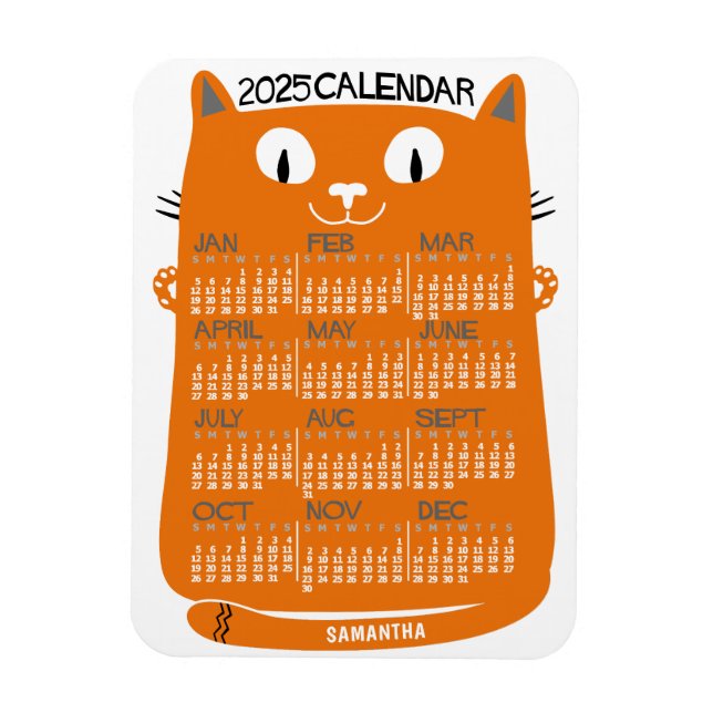 2023 års månatlig kalender Mid-Century Orange Kat Magnet (Vertikal)