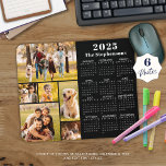 2023 års moderna kalender 6 Photo Collage Personli Musmatta<br><div class="desc">Skapa en fotokollage-musmatta med den här lättöverförbara fotosamlingsmallen som innehåller 6 bilder i olika former och storlekar, både vågrät och lodrät för att rymma en mängd olika subjekt. Anpassa med en namn, enskild namn, monogram eller annan anpassningsbar som visas i vitt mot en redigerbar svart bakgrund i färg. Fyll med...</div>