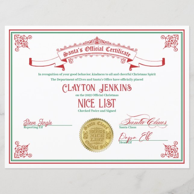 2023 års Santa Nice-lista (Framsida)