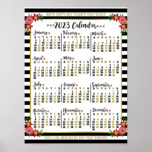 2023 Årskalender Blommiga Ränder Anpassad Text Poster