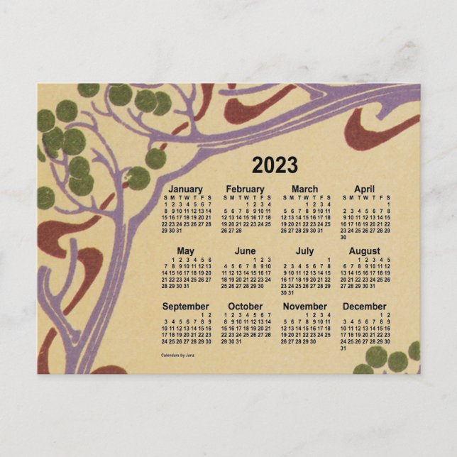 2023 Art nouveau Mini Calendar av Janz Helg Vykort (Framsida)