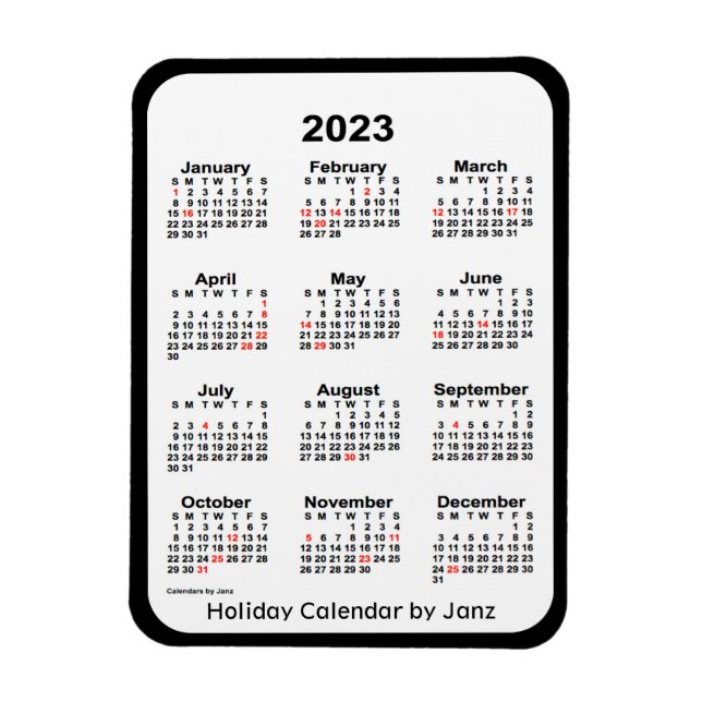 2023 Black Helgdag Calendar av Janz Magnet (Vertikal)