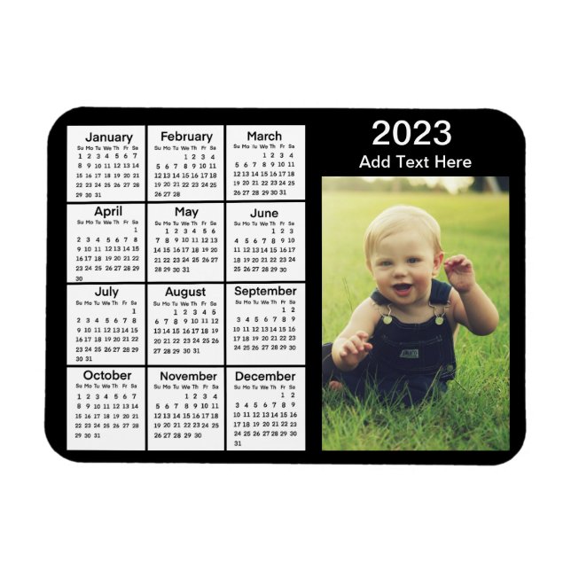 2023 Black Mini Photo Calendar Magnet (Horisontell)